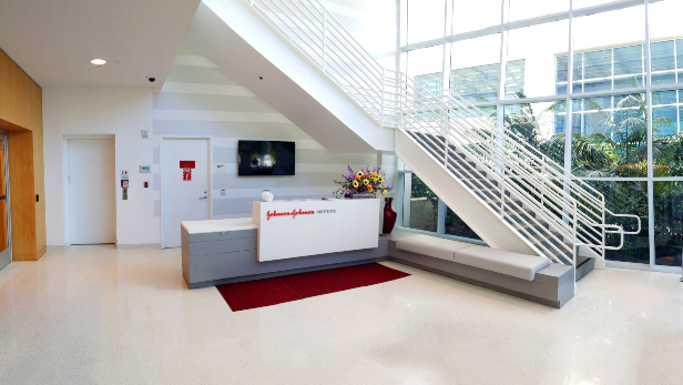 Front lobby in the Johnson & Johnson Institute facility location in Irvine, CA.