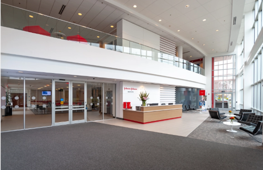 Front lobby of the Johnson & Johnson Institute facility location in Raynham, MA.