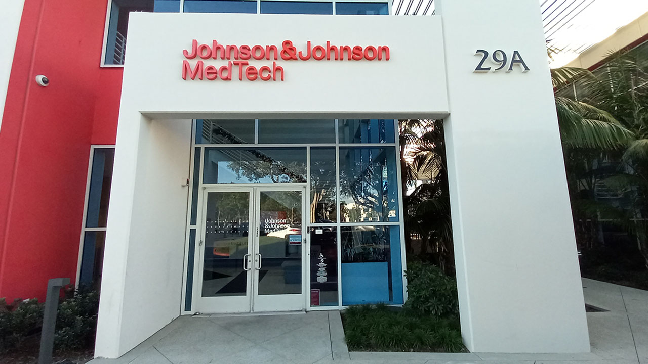 Front entrance in the Johnson & Johnson Institute facility location in Irvine, CA.