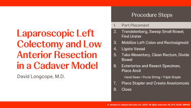 An Image From " Laparoscopic Left Colectomy and Low Anterior Resection in a Cadaver Model with David Longcope, MD"